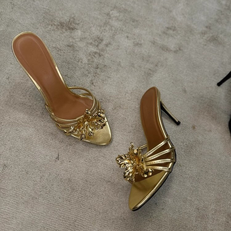 Damen offene High Heel Sandalen mit dekorativem Riemendesign EB