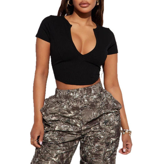 Damen Cropped Shirt mit v-förmigem Ausschnitt EB