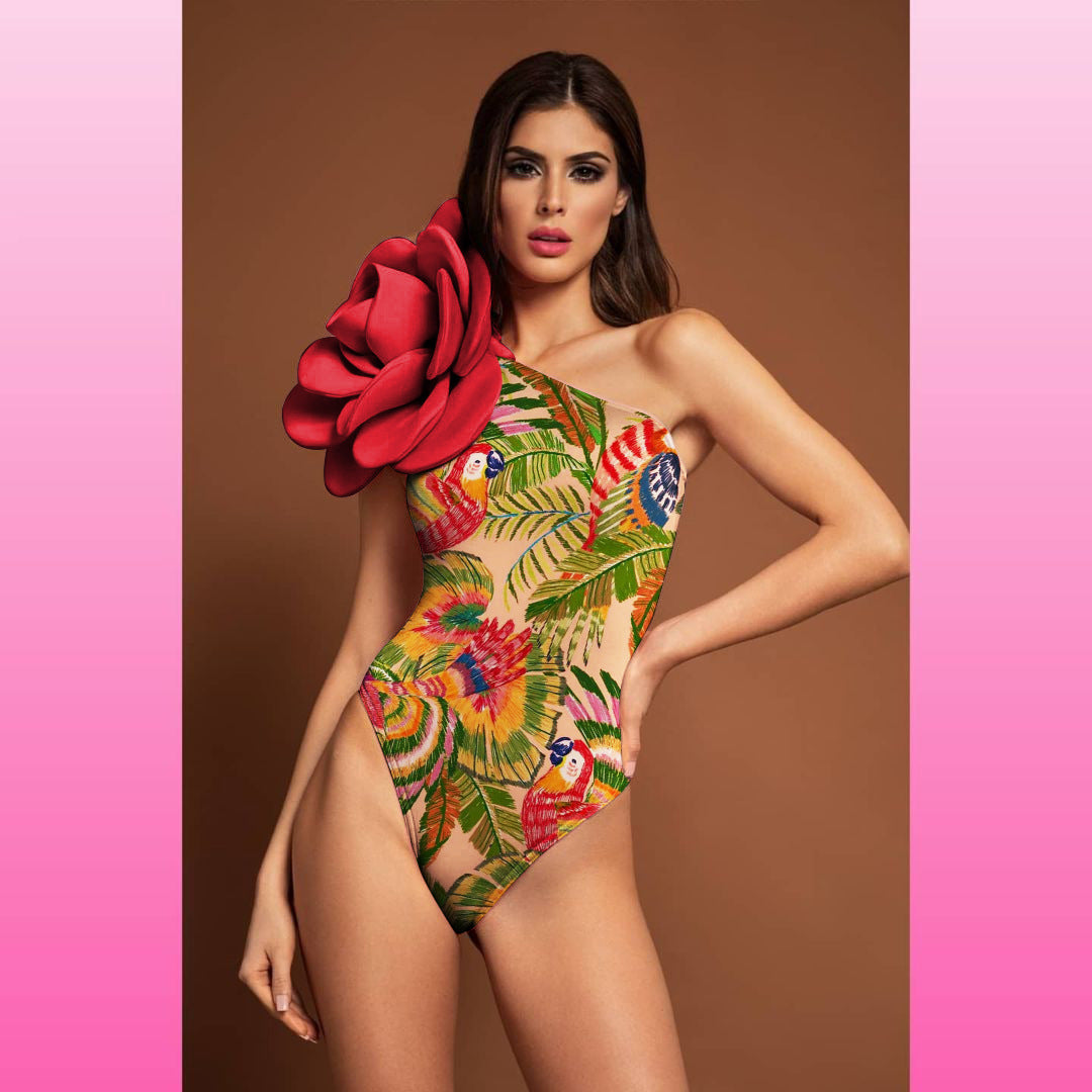 Damen Einteiler Badeanzug mit floralem 3D-Design EB