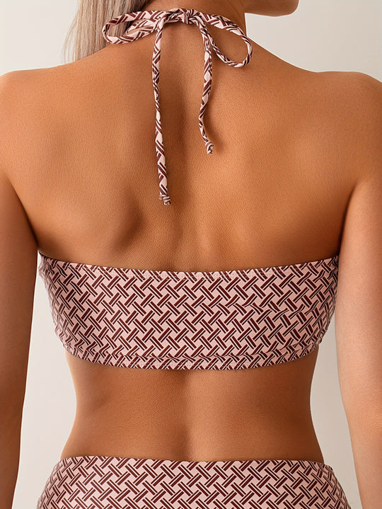 Damen Hochtailliertes Bikini-Set mit dekorativem Ausschnitt EB