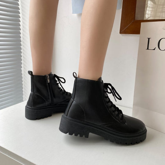 Damen modische Schnürstiefeletten mit robustem Profil EB