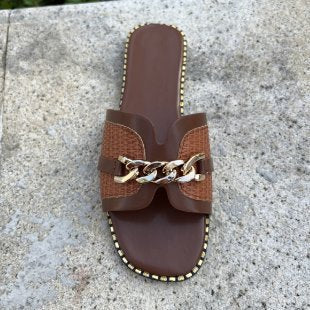 Damen modische Riemchensandalen mit dekorativem Kettenverschluss EB