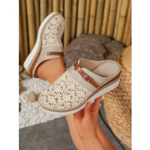 Damen Komfortable und elegante Clogs mit luftiger Häkelstruktur EB