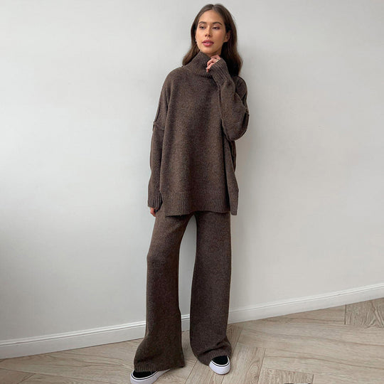 Damen Gemütliches Strick-Ensemble mit hohem Kragen EB