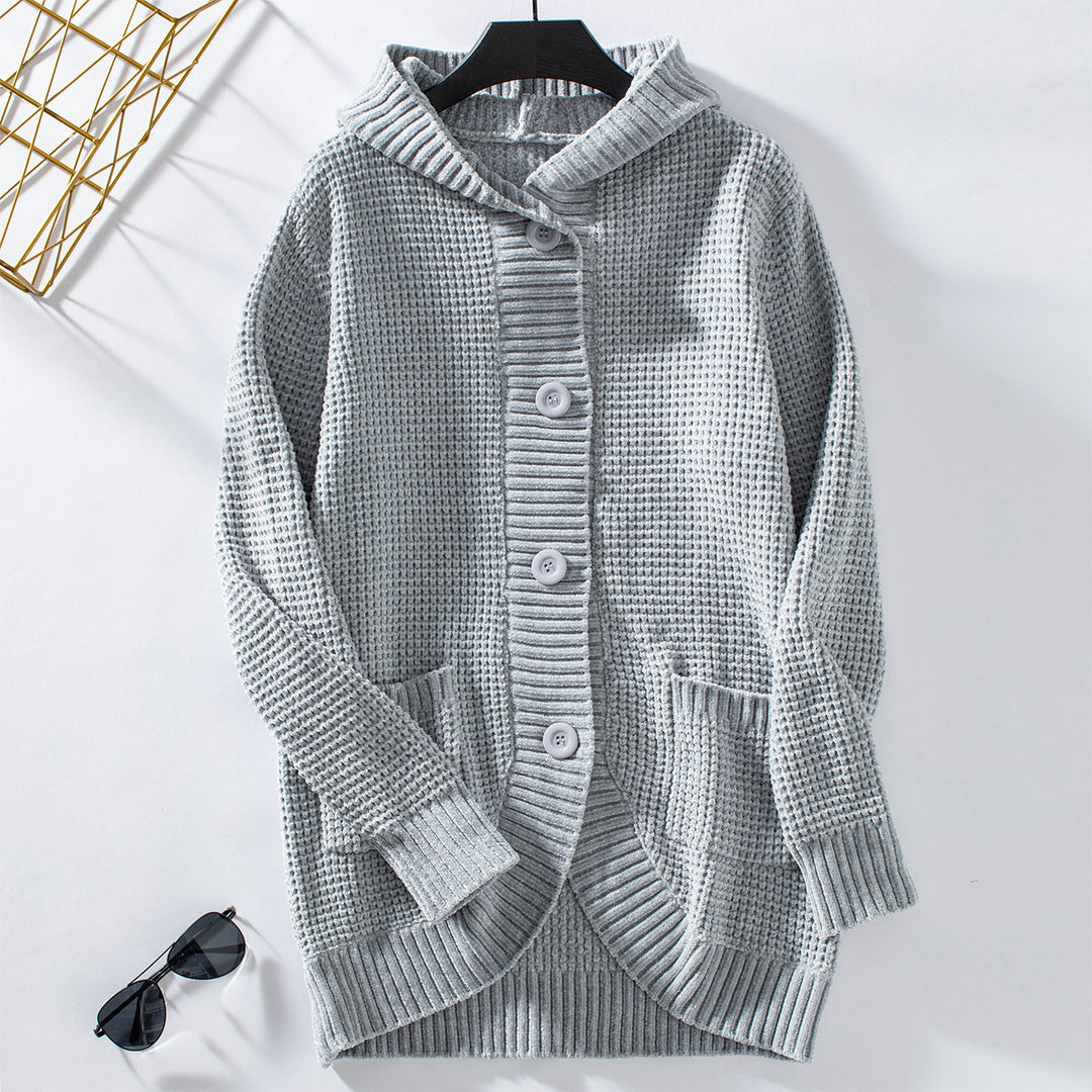 Damen lässiger Strickmantel mit Kapuze EB