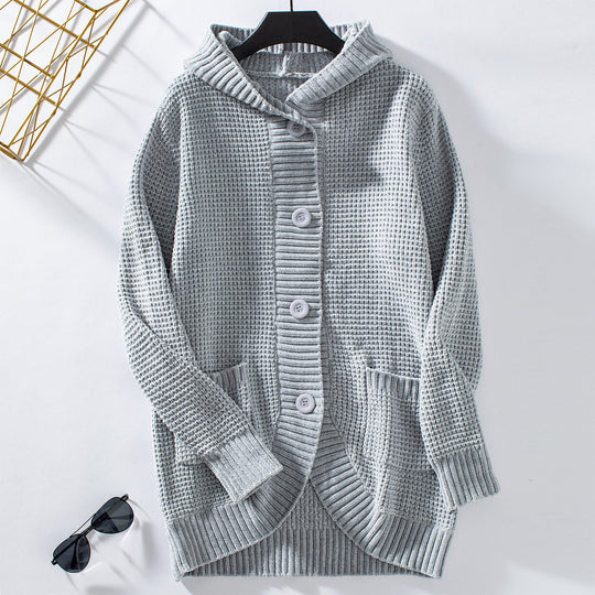 Damen lässiger Strickmantel mit Kapuze EB