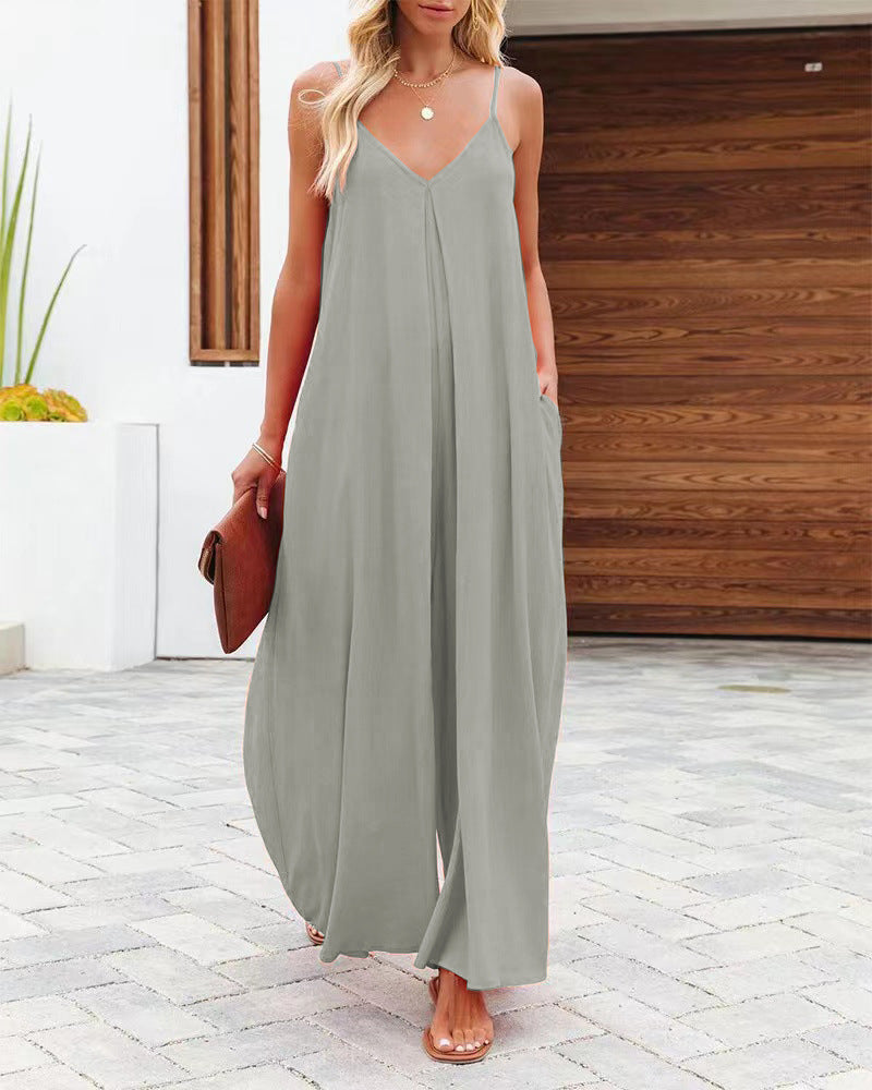 Damen Maxikleid mit v-ausschnitt und fließendem Schnitt EB