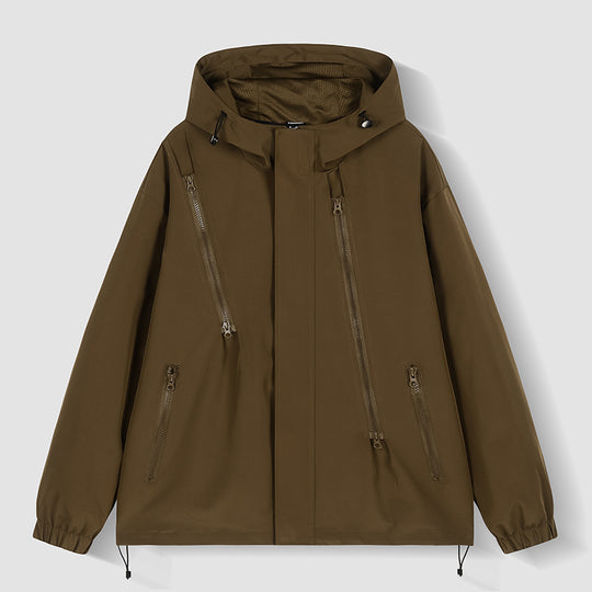 Herren nan technische Kapuzenjacke mit wasserabweisendem Softshell, schrägen Reißverschlusstaschen und verstellbarem Saum EB