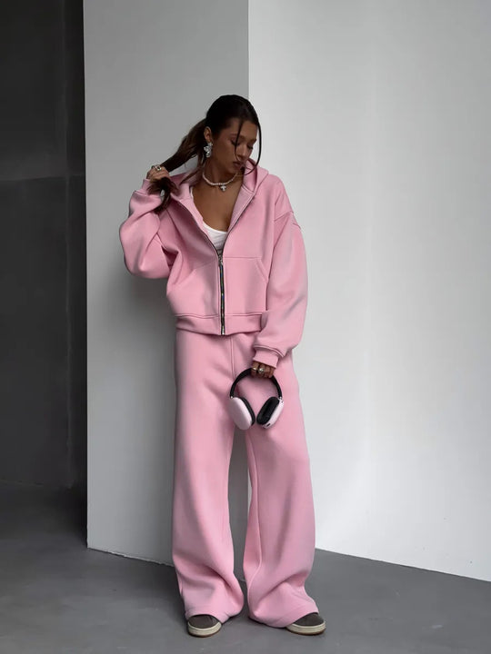 Damen Oversized Kapuzenjacke und Sweathose Set EB