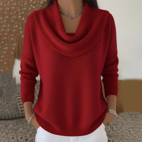 Damen nan schimmernder Strickpullover mit Wasserfallkragen, feiner Glitzerstruktur und schmalem Saum EB
