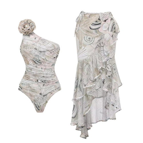 Damen Einseitiger Badeanzug mit floraler Applikation EB