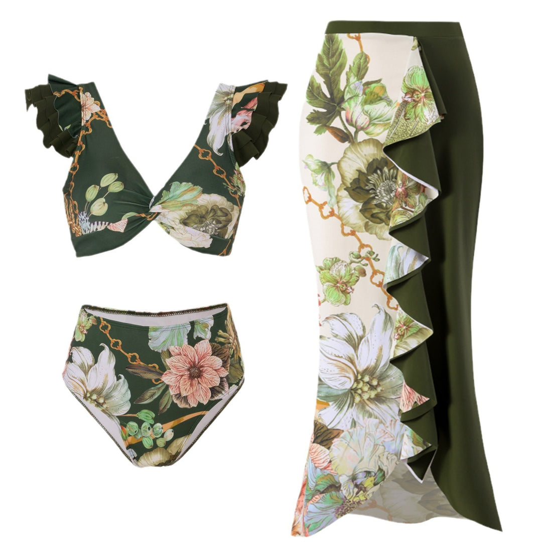 Damen Bikini-Set mit charmantem Rüschendesign und eleganter Strandumhüllung EB