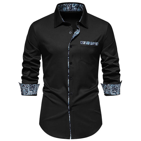 Herren Langarmhemd mit modischem Paisley-Muster an Kragen und Manschetten EB