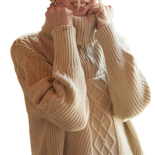 Damen Strickpullover mit hohem Kragen und Zipper EB