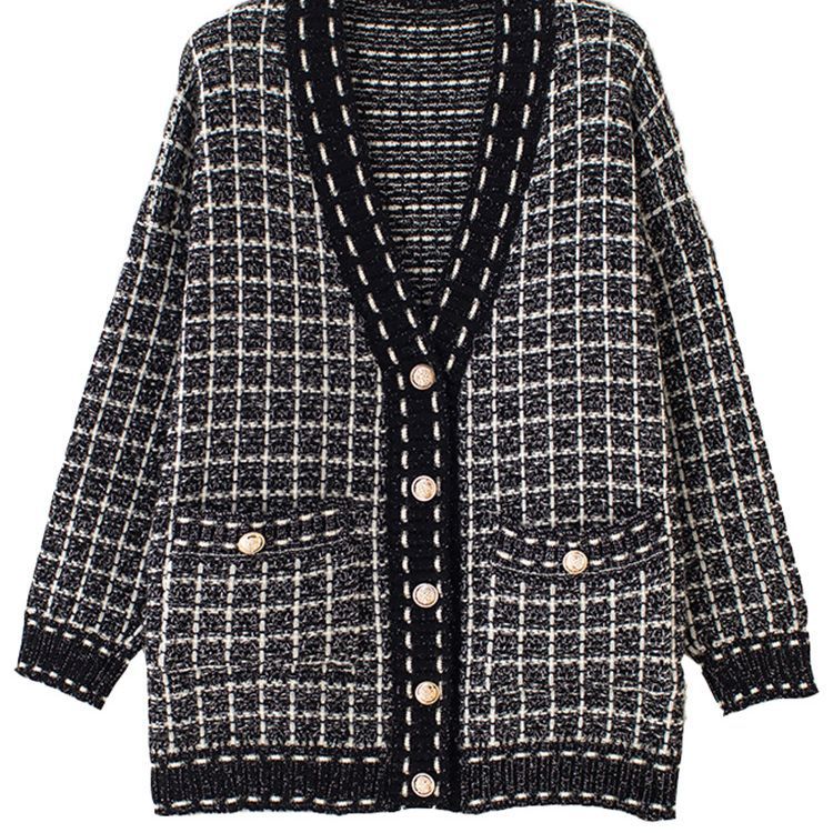 Damen Lässiger Strickcardigan im modernen Karomuster mit oversized Passform EB