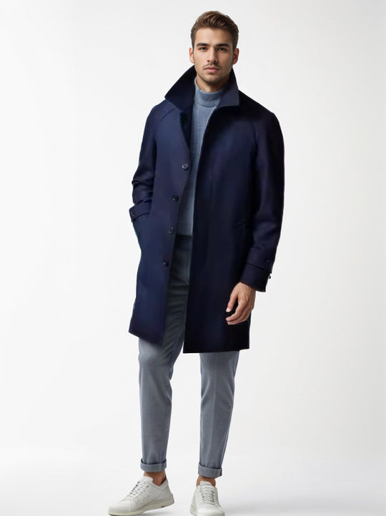 Herren klassischer Trenchcoat mit stilvollem Gürtel und doppelter Knopfreihe EB