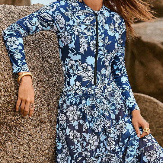 Damen Bademode-Set mit floralem Design und elegantem Überrock EB