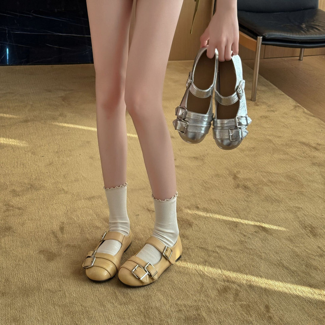 Damen Mary Jane Ballerinas mit Doppelriemen und modischem Schnallenverschluss EB