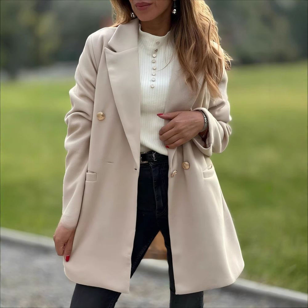 Damen Eleganter Langblazer mit herausragenden Knöpfen EB