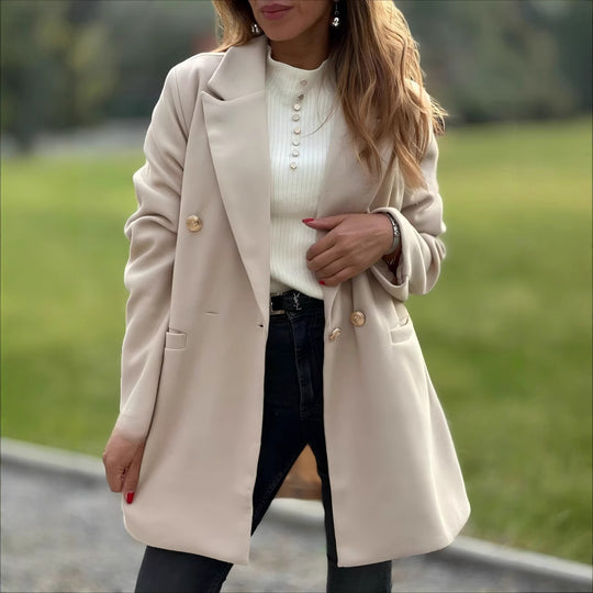 Damen Eleganter Langblazer mit herausragenden Knöpfen EB