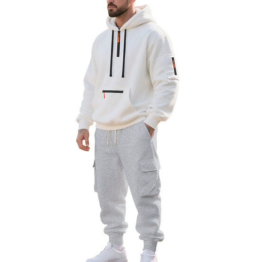 Herren Zweiteiliger Performance-Jogginganzug mit Kapuzen-Hoodie, wasserabweisenden Reißverschlüssen und Cargo-Jogger EB