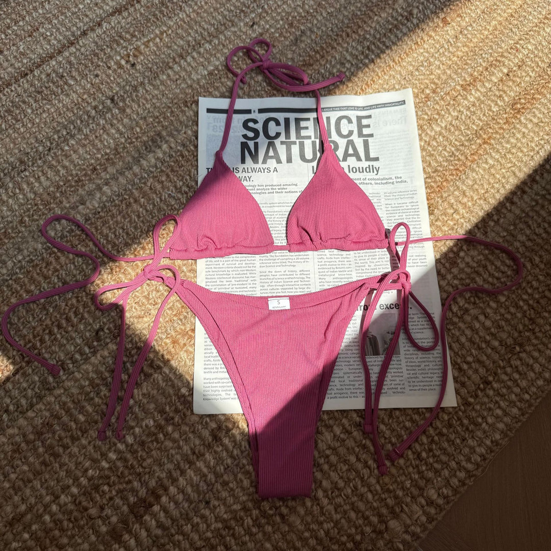 Damen Triangel-Bikini-Set mit verstellbaren Bindebändern und texturiertem Stoff EB