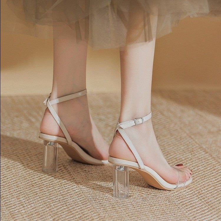 Damen Transparente Riemchen-Sandalen mit elegantem Blockabsatz EB