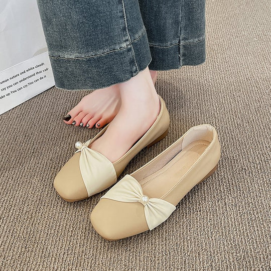 Damen elegante Slingback-Pantoletten mit perlenverziertem Schleifenakzent EB