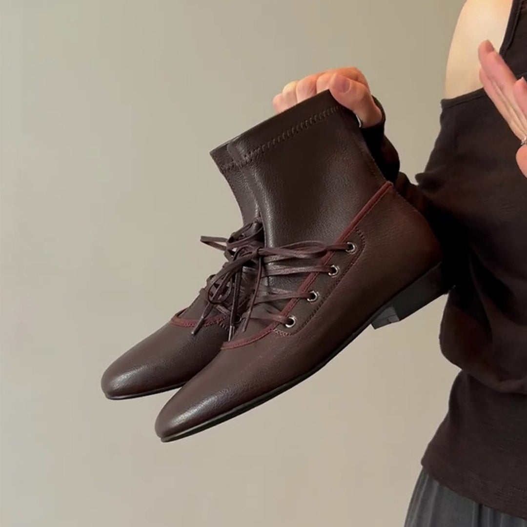 Damen elegante Schnürstiefel aus hochwertigem Leder mit robustem Blockabsatz EB