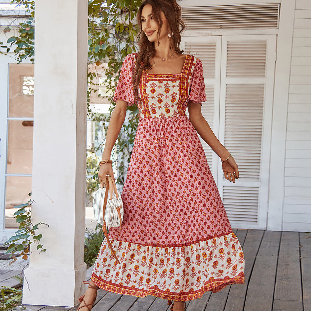 Damen Maxikleid mit floralen Stickereien und schwingendem Saum EB