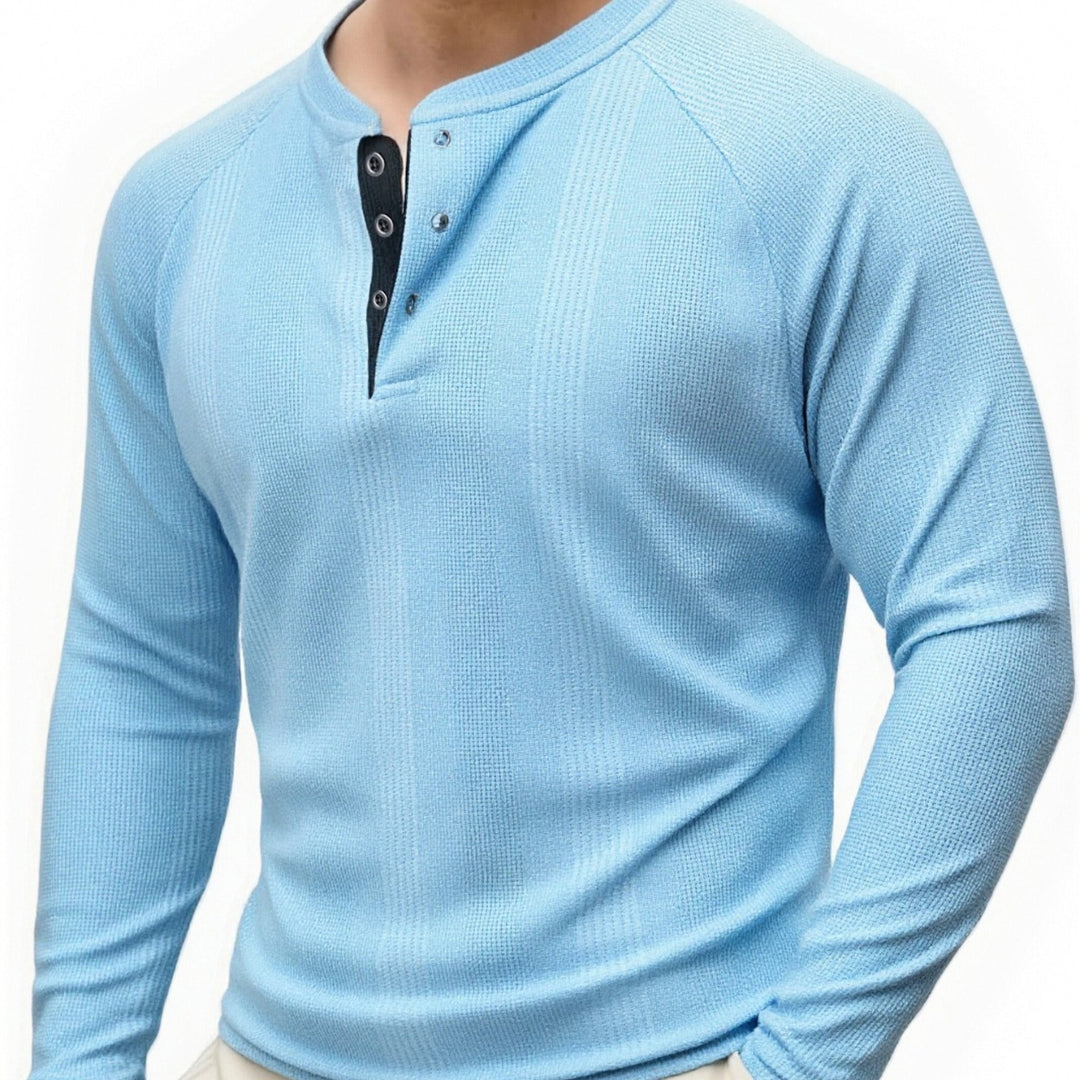 Herren Langarm Henley-Shirt mit strukturierter Oberfläche EB