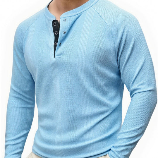 Herren Langarm Henley-Shirt mit strukturierter Oberfläche EB
