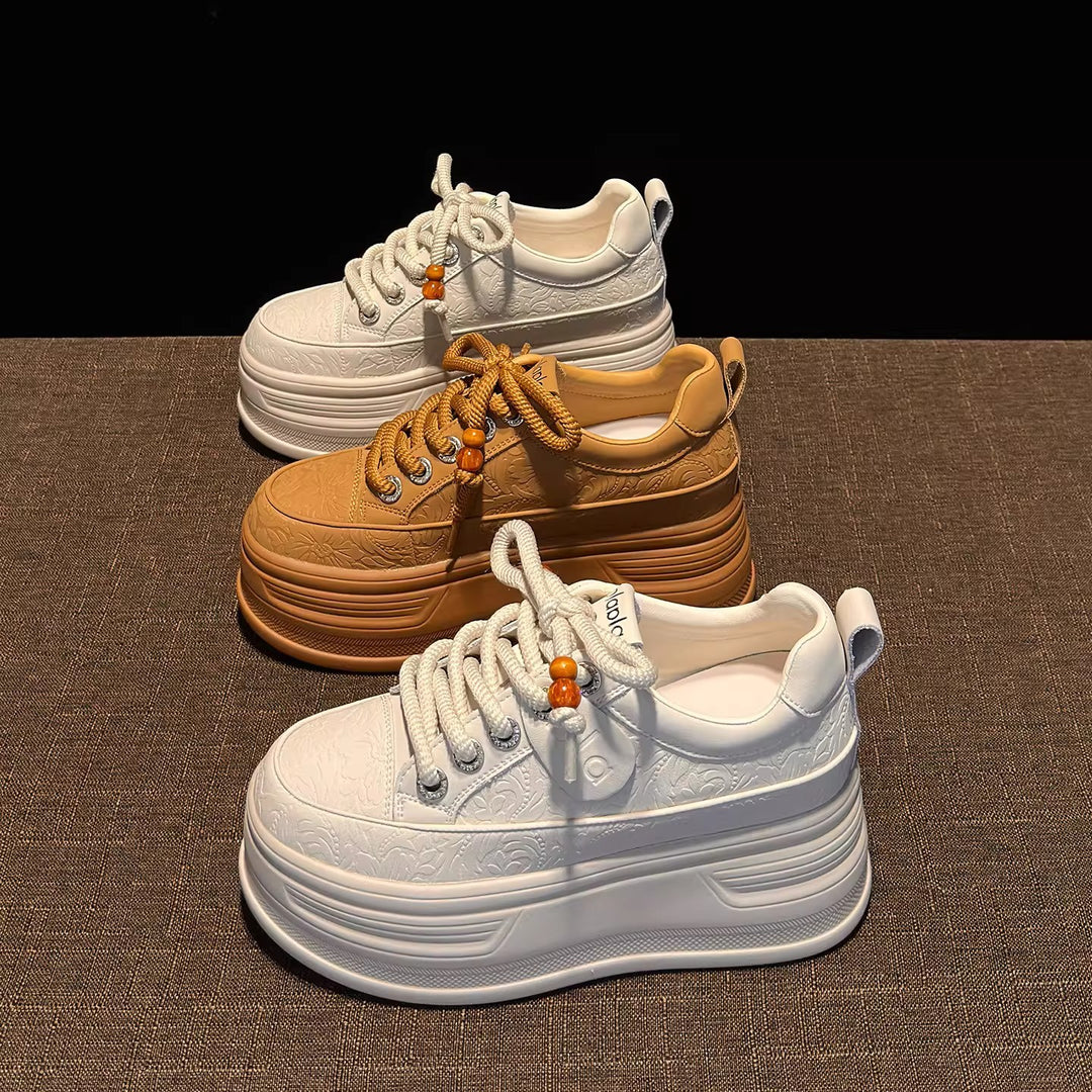 Damen modische Plateau Sneakers mit dekorativen Schnürsenkeln und strukturiertem Obermaterial EB