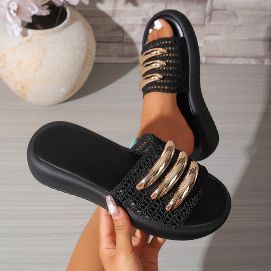Damen Elegante und komfortable Riemenslipper mit Metallic-Details EB
