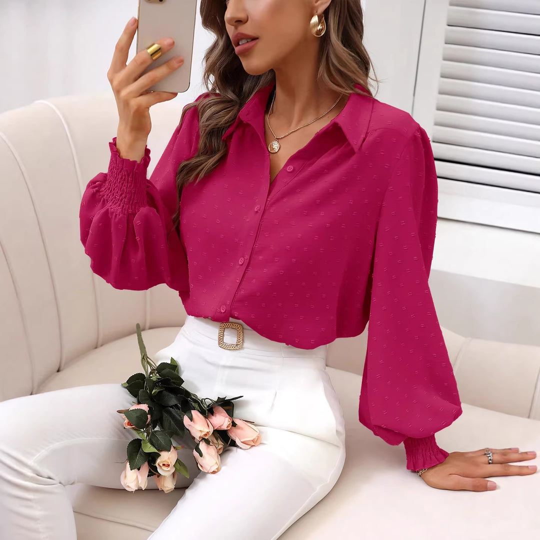 Damen Cropped-Bluse mit Struktur, Puffärmeln und Smokbündchen EB