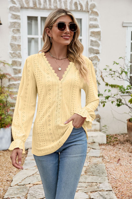 Damen Spitzenbluse mit V-Ausschnitt EB