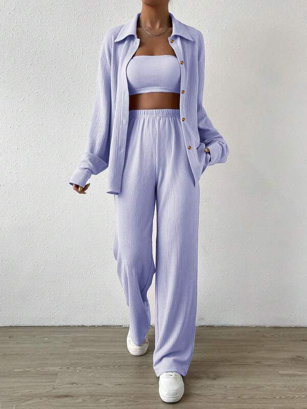 Damen Zweiteiliges Lounge-Set mit Oberteil und weiter Hose EB