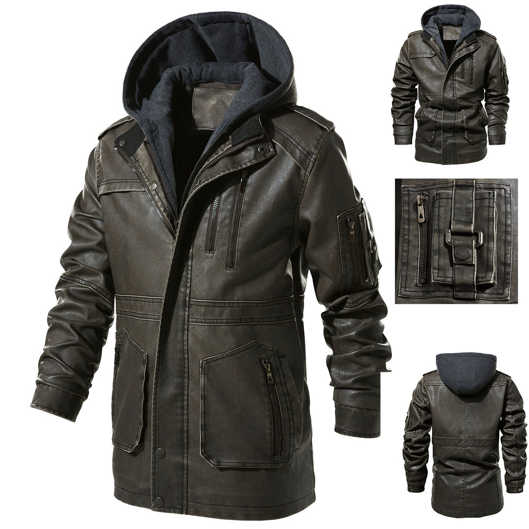 Herren Kunstlederjacke mit versteckter Kapuze EB