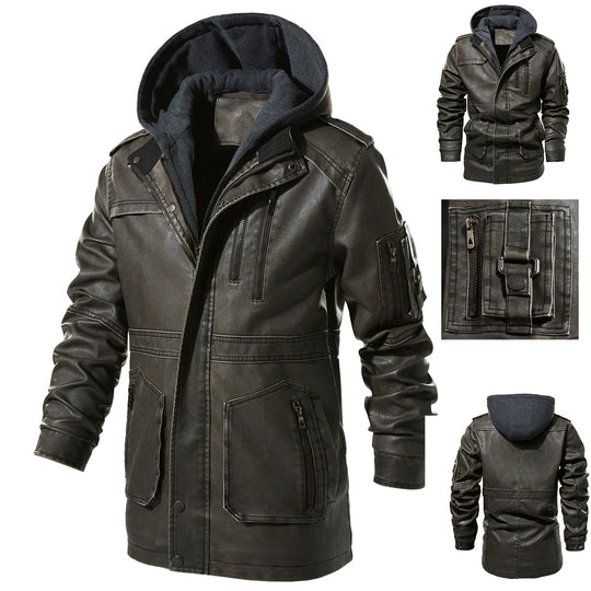 Herren Kunstlederjacke mit versteckter Kapuze EB