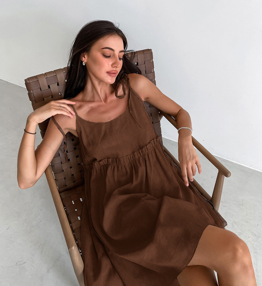 Damen luftiges Sommerkleid mit verstellbaren Trägern und elastischem Bund EB