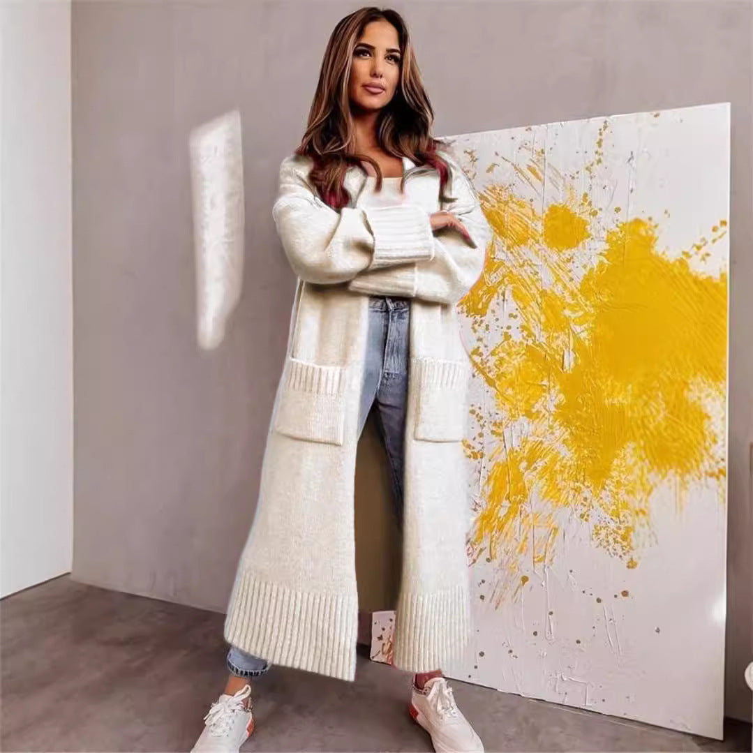 Damen Langer Strickcardigan mit praktischen Taschen und lässigem Schnitt EB