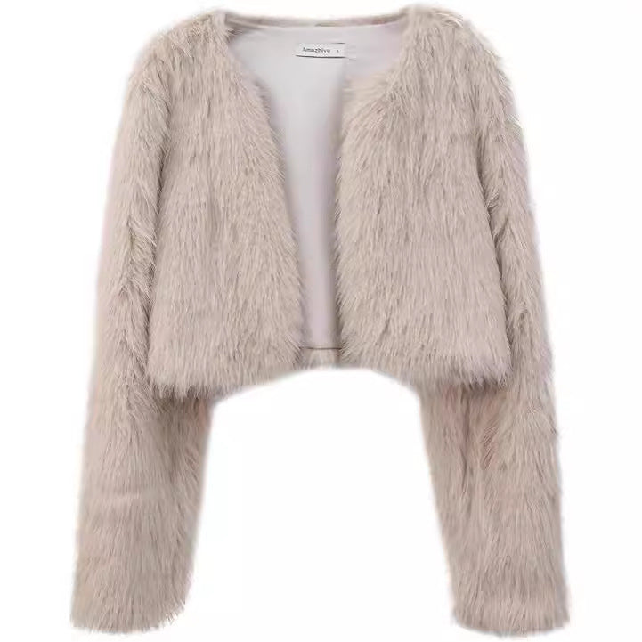 Damen Flauschige Kurzjacke mit offenem Schnitt EB