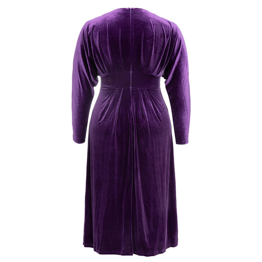 Damen Samt Maxikleid mit elegantem V-Ausschnitt und voluminösen Ärmeln EB