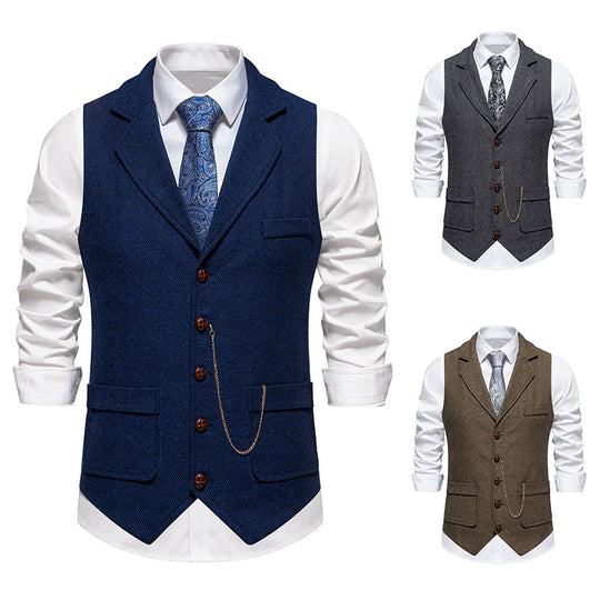 Herren nan Vintage-Weste mit Reverskragen Uhrenkette und Brusttasche EB