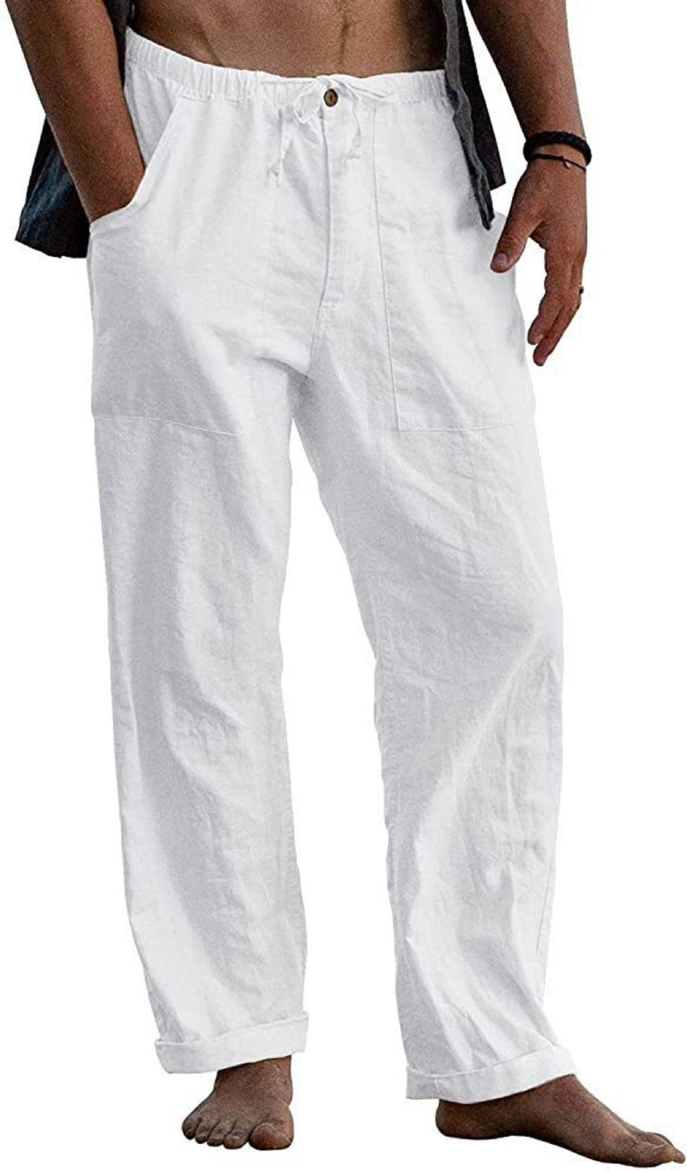 Herren Relaxed Fit Leinenhose mit elastischem Bund und praktischen Taschen EB