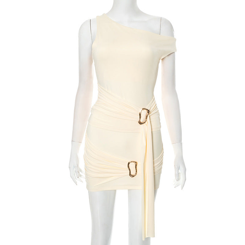Damen Wickelkleid mit asymmetrischem Design und dekorativem Ring EB