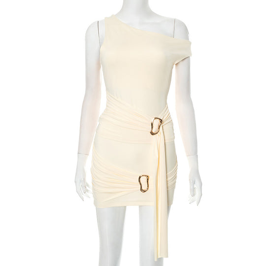 Damen Wickelkleid mit asymmetrischem Design und dekorativem Ring EB