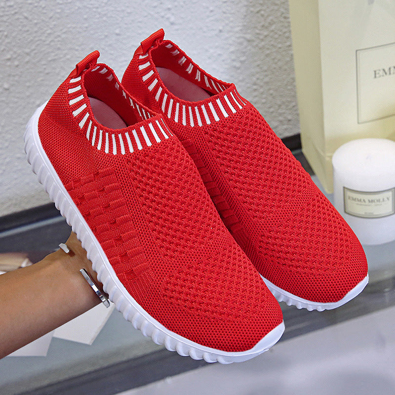 Damen atmungsaktive Slip-On Sneakers mit flexiblem Strickdesign EB