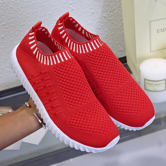 Damen atmungsaktive Slip-On Sneakers mit flexiblem Strickdesign EB