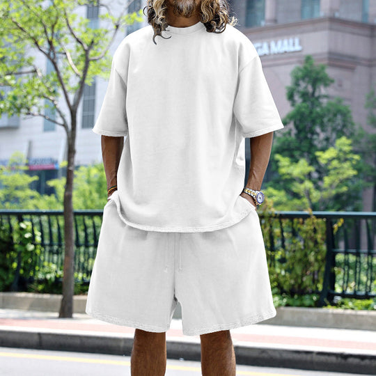Herren nan oversized Loungewear-Set mit Boxy-Shirt Kordelbund-Bermuda und weichem Baumwollmix EB
